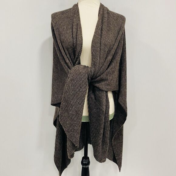 CHICO’S OS Brown Knit Wool Blend Ruana Shawl Wrap Casual Cocktail Lagenlook - Picture 7 of 16